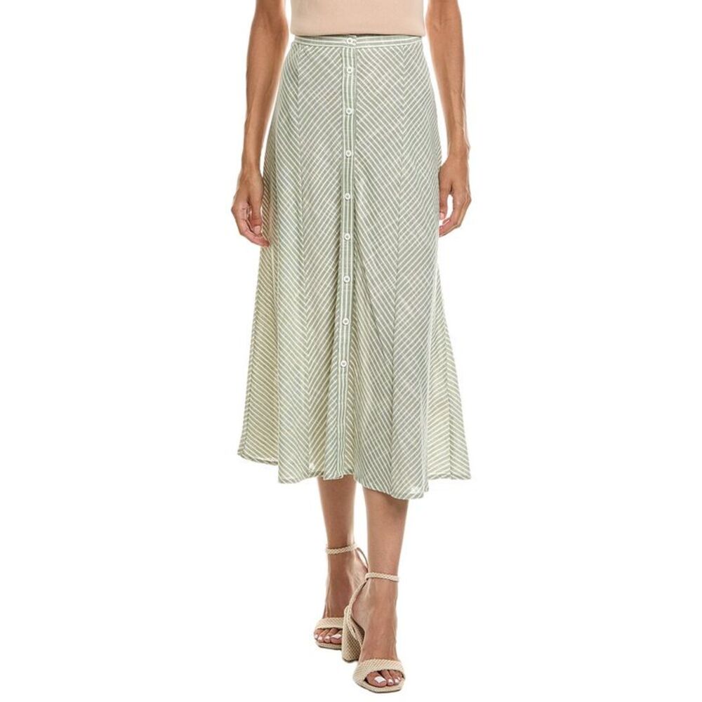 Max Studio Womens Striped Button Front Skirt, White